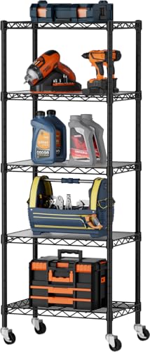 SINGAYE 5-Tier Adjustable Metal Pantry Shelf Black, 11.8"D x 17.3"W x 57.2"H