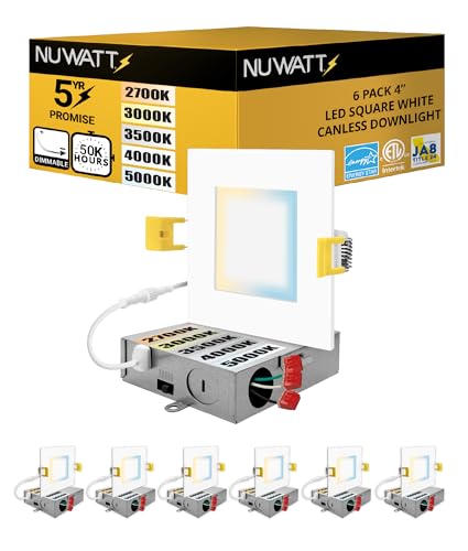 4 Inch LED Recessed Square Lighting Kit, Dimmable, 5-Color CCT, ETL Certified - 6 Pack