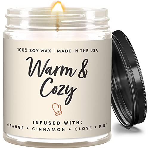 Wax & WIT Warm & Cozy Christmas Candle in 9oz Jar - Orange Cinnamon Clove Pine (Variation: Black Text)