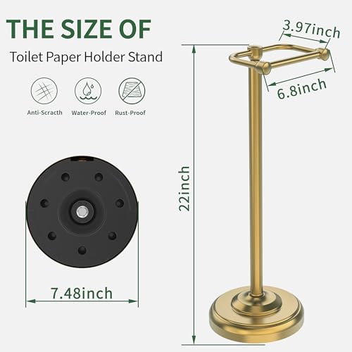 Brushed Gold Stainless Steel Freestanding Toilet Paper Holder Stand - Modern Pivoting Design