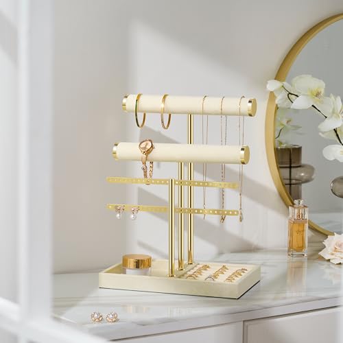 Beige Jewelry Organizer Stand for Necklaces, Bracelets, Earrings & Rings - Large, Bussdis