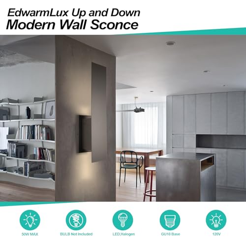 Edwarmlux 2 Pack Modern Indoor Wall Sconces, Up & Down Dimmable Black Wall Lights for Bedroom & Living Room