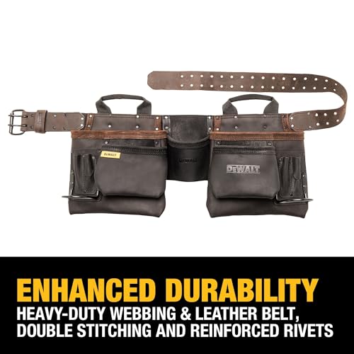 DeWalt Leather Tool Belt with 11 Pockets and Apron - One Size
