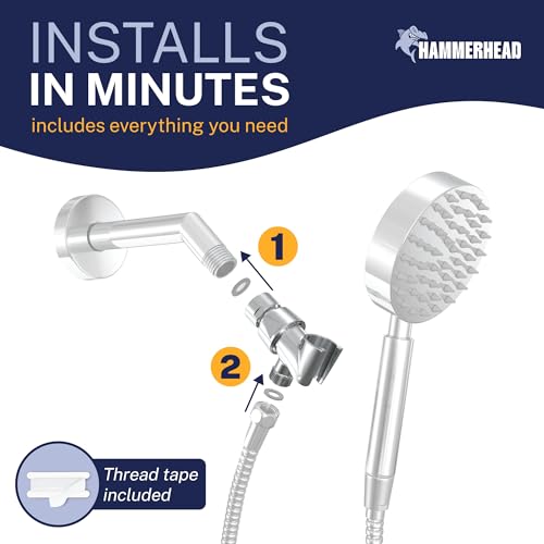 HammerHead Showers Solid Metal Handheld Shower Head Holder - Chrome, Adjustable Wall Mount with Pivot Ball