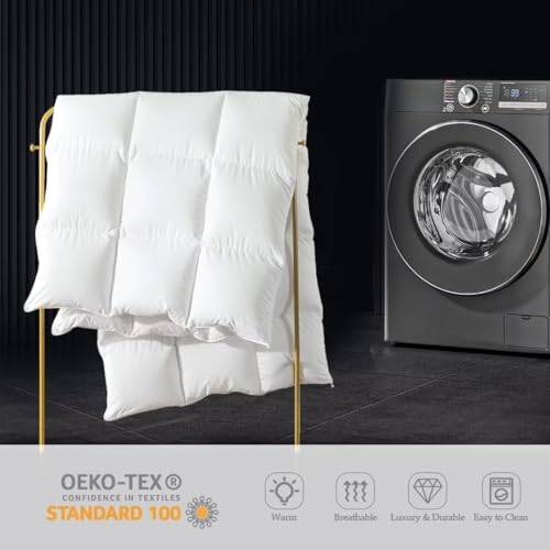 WhatsBedding Queen Feather Down Fiber Comforter 90x90 White - All-Season Duvet Insert