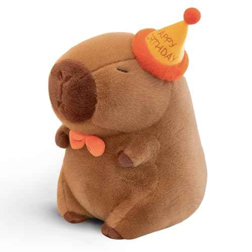 Cute Happy Birthday Capybara Plush Soft Capybara Birthday Stuffed Animal Kawaii Capibaras Peluches Stuffed Toys Gift for Kids 13 inch