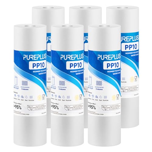 PUREPLUS 5 Micron 10x2.5 Inch Whole House Sediment Water Filter Cartridge - Pack of 6