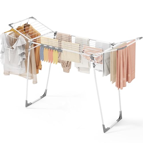 Heavy Duty Folding Clothes Drying Rack 68.5 Inch with Sock Clips - Large Laundry Organizer