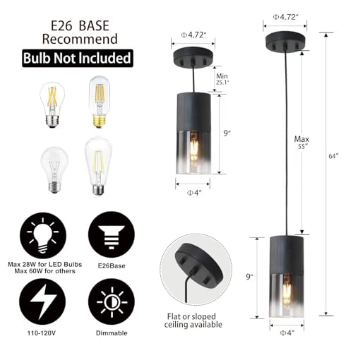 LINSEEDS 2-Pack Black Adjustable Glass Pendant Lights for Kitchen & Dining - Modern Industrial Style