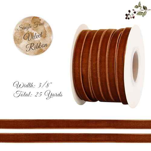 Brown Velvet Ribbon 3/8 Inch Single Face Dark Brown Thin Velvet Ribbon for Gift Wrapping, Christmas Decorations, Hair Bows, Spring, Handmade Cafts, Home Decor - 25 Yards