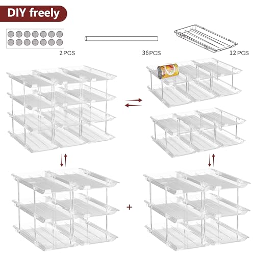 Attelite 3-Tier Stackable Can Organizer 6 Sets with Automatic Rolling - Pantry Storage Rack