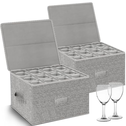 Gray Kukikan Wine Glass Storage Holder Set - 2 Pack, Hard Shell, Fits 24 Glasses