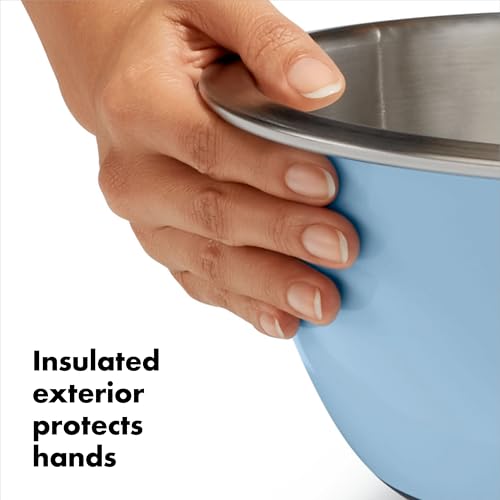 OXO Good Grips 3-Piece Stainless Steel Mixing Bowls Set - Blue & Gray, Nesting & Dishwasher Safe