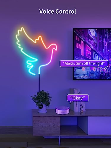Meevt RGB IC Neon Rope Lights 16.4ft LED Strip, Smart Dimmer, Voice Control