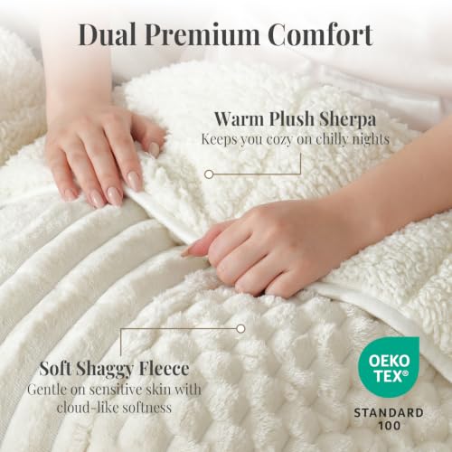 Queen Size 60x80 Weighted Blanket 15lbs Cream White Sherpa Fleece - Deep Sleep Comfort
