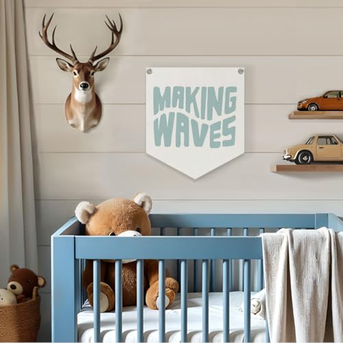 Lacama Surf Decor,Coastal Beach Room Decor Aesthetic, Making Waves Linen Banner Wall Hanging Banner Flag Decor for Coastal Surfer Room Bedroom Beach Decorations