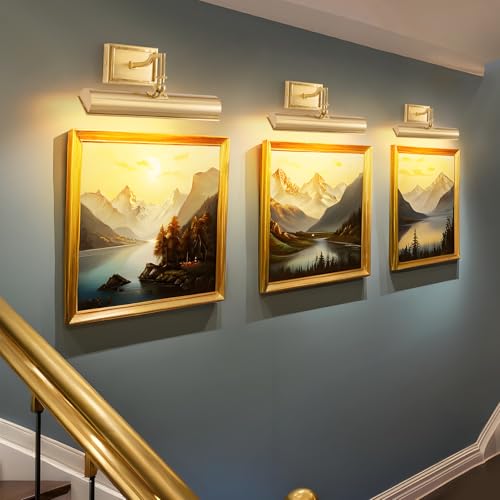 Gold Wall Picture Light - 12 Inch Hardwired Art Display Sconce, 270° Rotatable & Dimmable, E12 Base, for Painting & Artwork