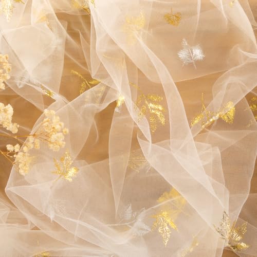 Jimtx Beige Maple Gold Glitter Cheesecloth Table Runner 10FT for Weddings & Events