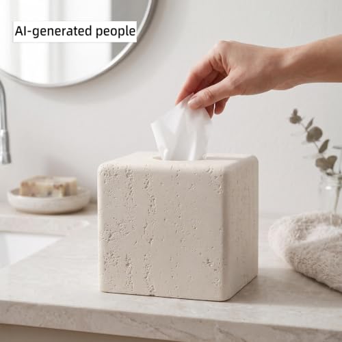 Haocoott Faux Travertine Square Tissue Box Cover Off White - Modern Home Decor