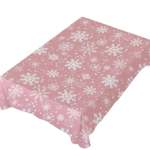 Mnsruu Christmas Tablecloth 60x108 Rectangular Light Pink Snowflakes – Wrinkle-Resistant Polyester