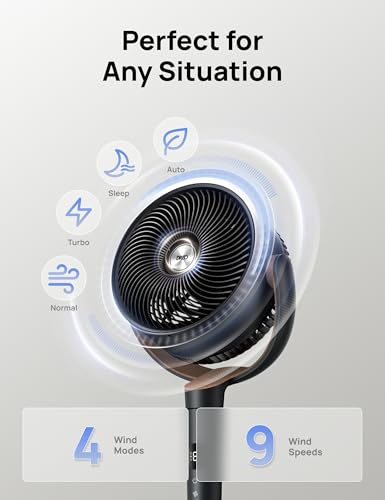 Dark Gray 42-Inch Oscillating Pedestal Fan with 9 Speeds & Remote - Quiet Floor Cooler