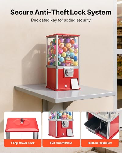 Red 21-Inch Gumball Machine Dispenser with Locking Top, 180-Capacity