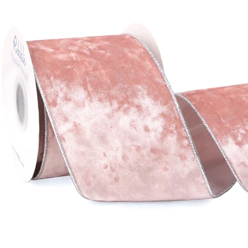 Ribbli Light Pink Velvet Wired Ribbon 4 Inch x 10 Yards - Christmas Gift Wrap & Decorations