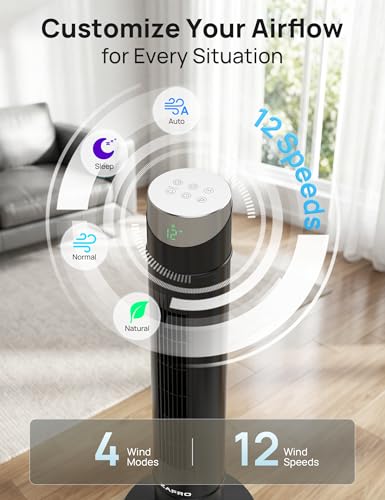Black 36-Inch Smart Tower Fan with DC Motor & Remote Control