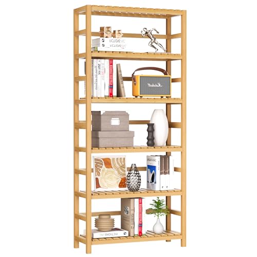 Natural 6-Tier Bamboo Shelf - Adjustable Storage & Display Unit