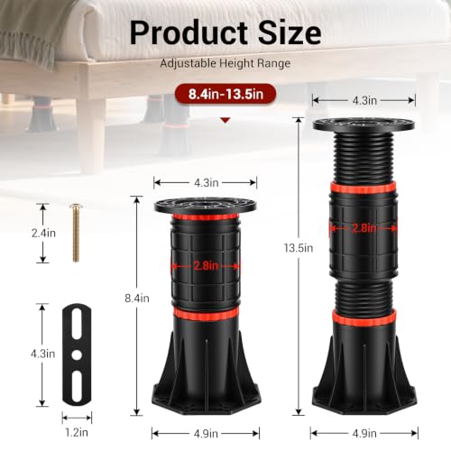 LOSCHEN Adjustable Bed Support Legs 8.4-13.5 Inch, Heavy Duty Reinforcement Feet (8pcs)