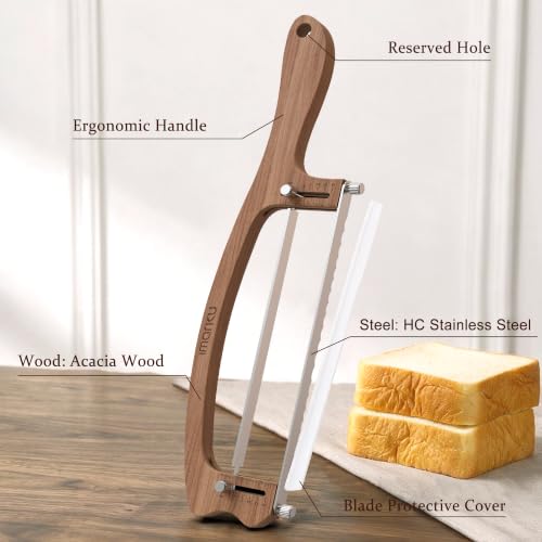 Imarku 10 Inch Bread Slicer Knife with Adjustable Thickness - Natural Wood Color
