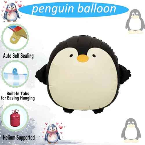 Cute Penguin Balloon 21" Pack of 4 Cartoon Penguin Birthday Party Decorations Arctic Polar Animal Winter Animals for Boys and Girls Party Decorations Baby Shower