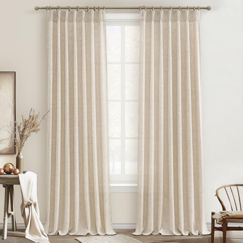 PleatedDrapes 96 Inch Curtains 2 Panel Set, Modern Linen Pleat Back