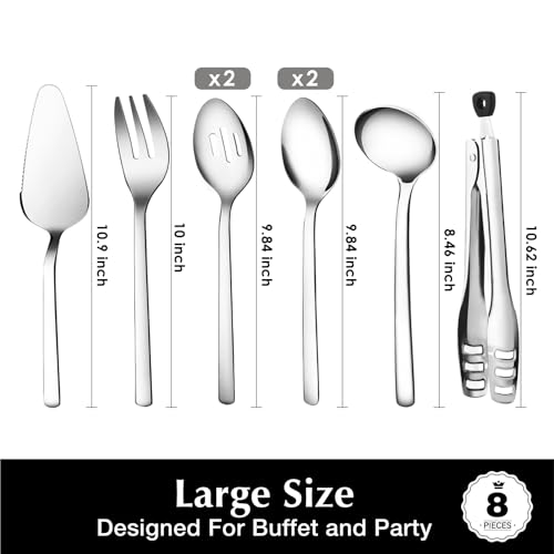 KINGSTONE 8-Piece Large Silver Serving Utensils Set - 18/10 Stainless Steel