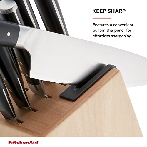 KitchenAid Black 14-Piece Forged Knife Block Set with Built-In Sharpener