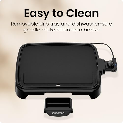 Chefman 10x16 Inch Electric Griddle with Removable Temperature Control, Nonstick Flat Top Grill for Breakfast & Cooking