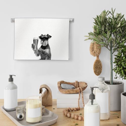 Gifts for Mini Schnauzer Dog Wine Lovers Kitchen Towels Set of 2,