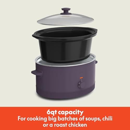 BELLA 6 Qt Manual Slow Cooker Plum - Non-Toxic Ceramic Coating, Cord Storage