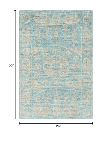 SAFAVIEH Kenya Collection Accent Rug - 2' x 3', Ivory & Blue, Hand-Knotted Oriental Medallion Wool, Ideal for High Traffic Areas in Entryway, Living Room, Bedroom (KNY638A)