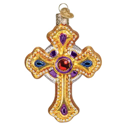 Old World Christmas Ornate Cross Glass Blown Ornament – 4.5 x 3 x 1 Inch