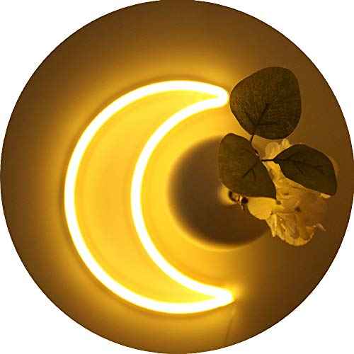 LED Warm White Moon Neon Light, Cute Neon Moon Sign,Christmas Room Decor Battery or USB Powered 5V Art LED Decorative Lights Night Lights Indoor for Home, Bedroom, Office,Dorm,Party (Warm White Moon)