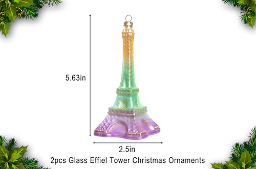 2pcs Glass Eiffel Tower Christmas Ornaments for Holiday Tree Decor