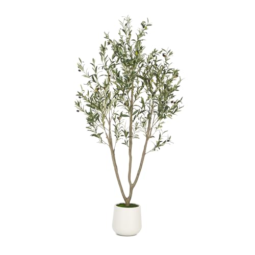 White 6ft Faux Olive Tree with Planter - Indoor Artificial Plant for Home Office Decor