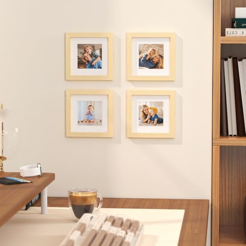 7x7 Picture Frame Wood Grain, Wooden Matted 5x5 for Table