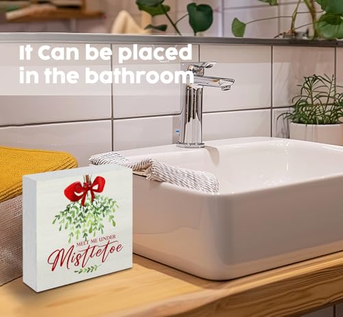 Meet Me Under The Mistletoe Christmas Sign - Rustic Wooden Holiday Decor