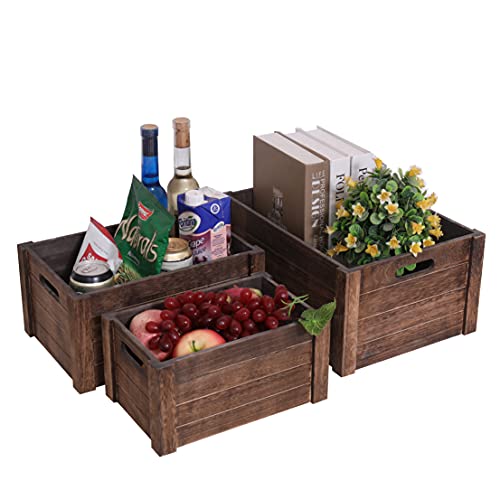 SENRYEE Rustic Black Wooden Crate Set - Farmhouse Storage & Decor, Nesting Boxes