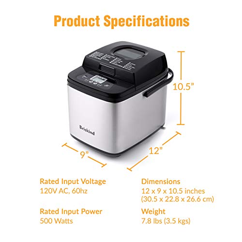 Briskind 1.5 lb Compact Bread Maker Machine with Carrying Handle - Stainless Steel, 19 Programs
