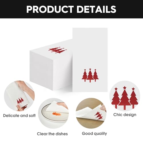 Horaldaily 100Pcs Christmas Napkins Red Foil Trees 4.3x7.9in (Folded) White/Red