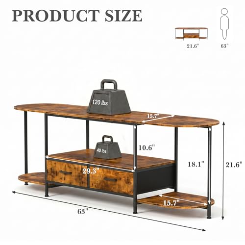 Faesun 63-Inch Modern TV Stand for 65-75 Inch TVs with Curved Edge & Fabric Drawers, Rustic Brown