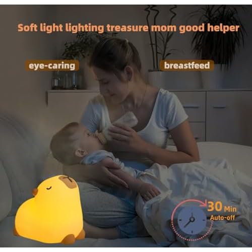 Microwear Cute Capybara Night Light,3 Levels Dimmable,Rechargeable Silicone Touch Lamp for Kids,Adults,Nursery,Bedroom,Desk Decor(Portable,Timer